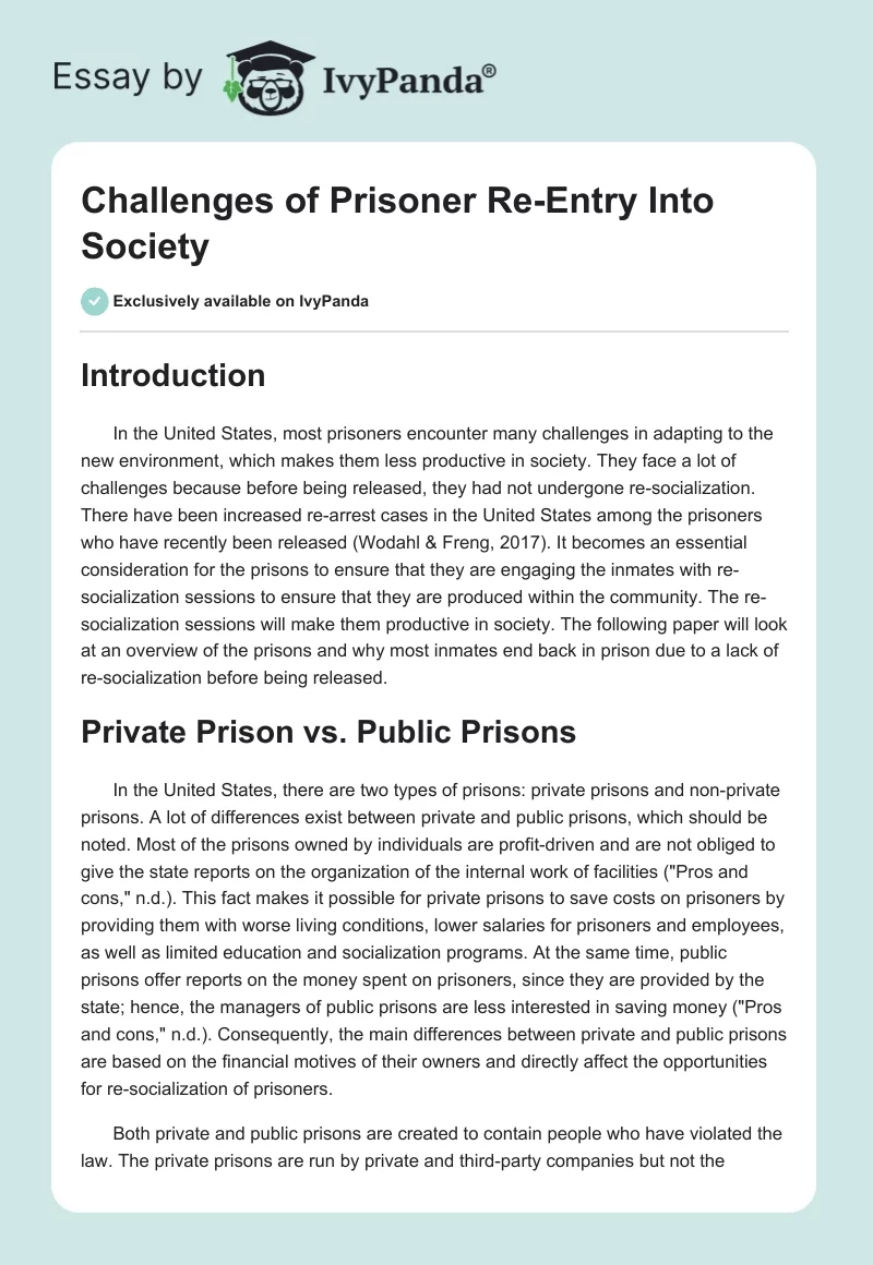 Challenges of Prisoner Re-Entry Into Society. Page 1