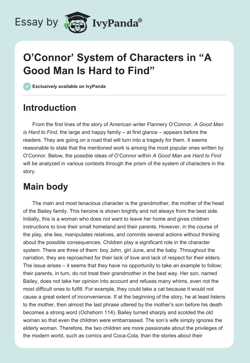O’Connor’ System of Characters in “A Good Man Is Hard to Find”. Page 1
