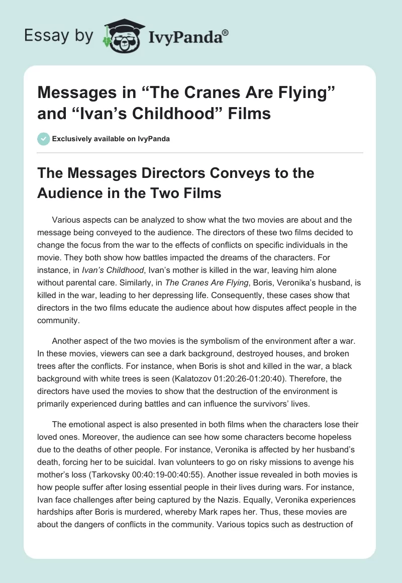 Messages in “The Cranes Are Flying” and “Ivan’s Childhood” Films. Page 1