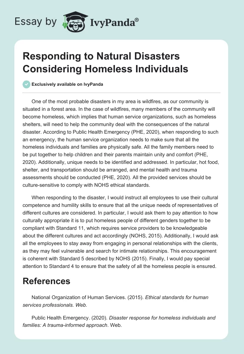 Responding to Natural Disasters Considering Homeless Individuals. Page 1