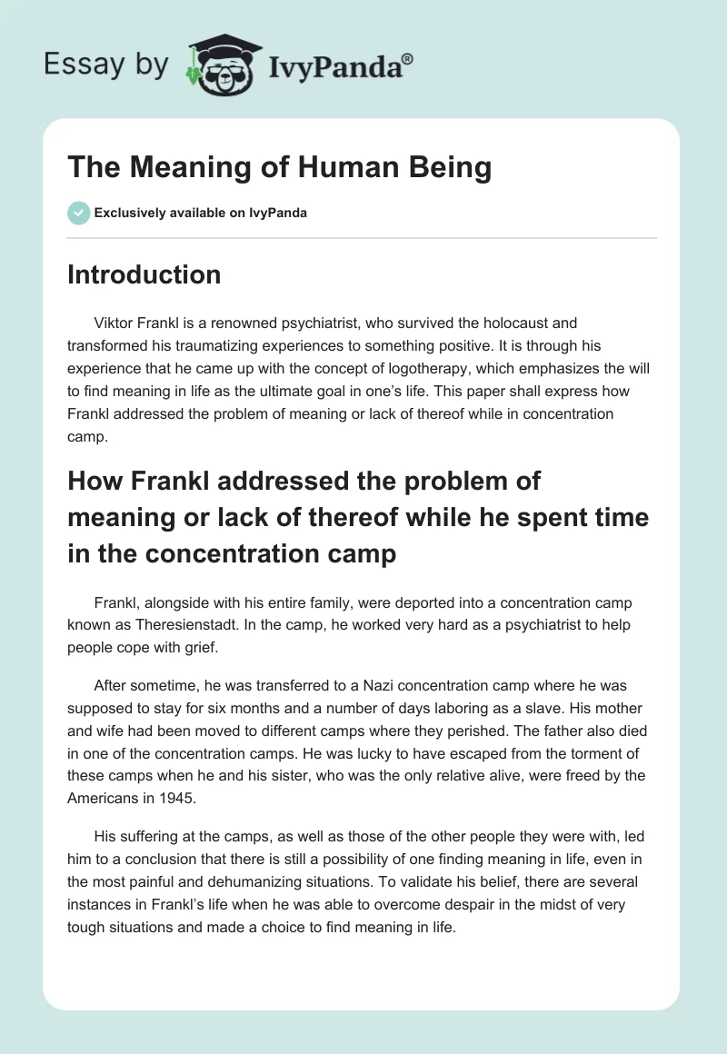The Meaning of Human Being. Page 1
