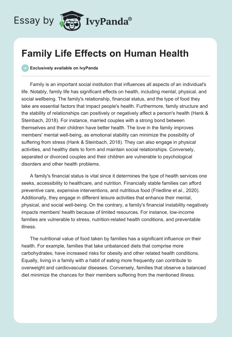 Family Life Effects on Human Health. Page 1