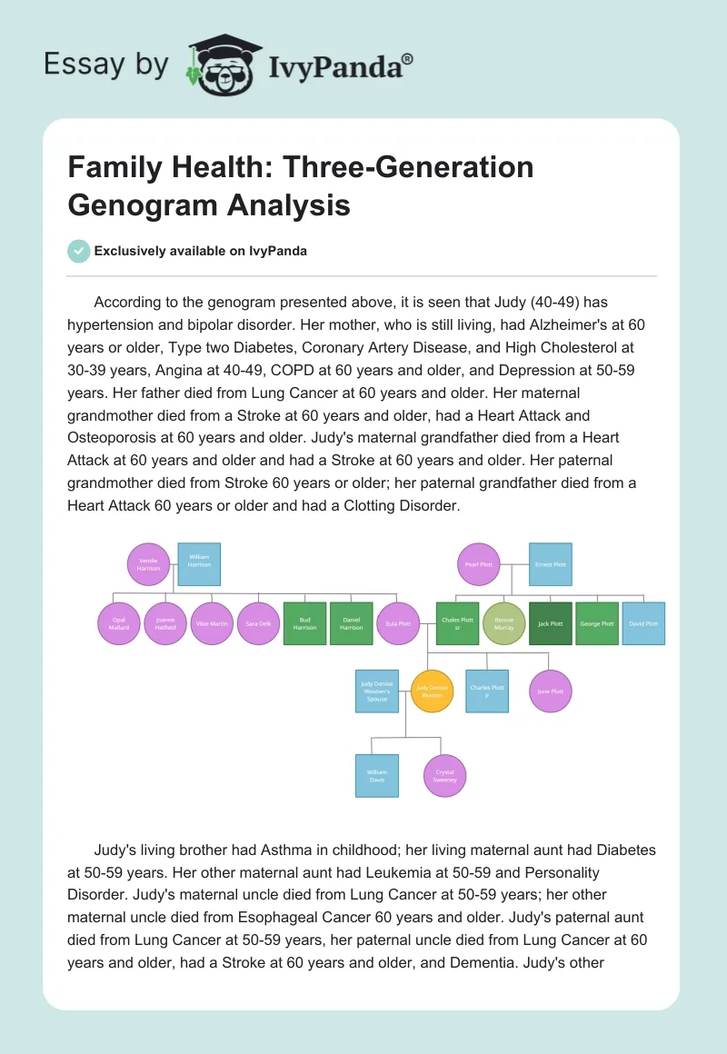 Family Health: Three-Generation Genogram Analysis. Page 1