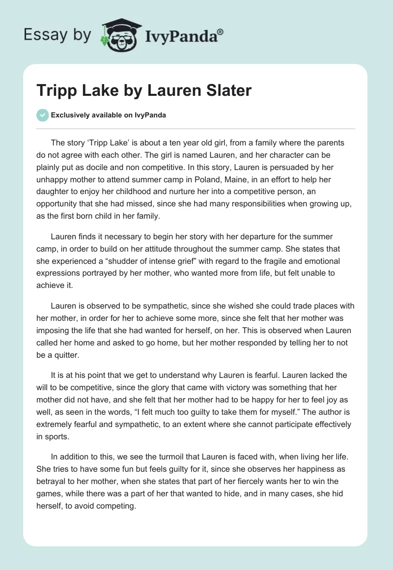 "Tripp Lake" by Lauren Slater. Page 1