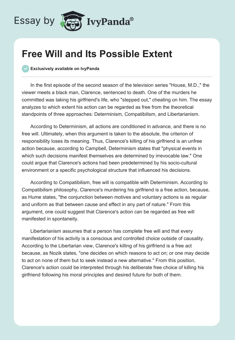 Free Will and Its Possible Extent. Page 1