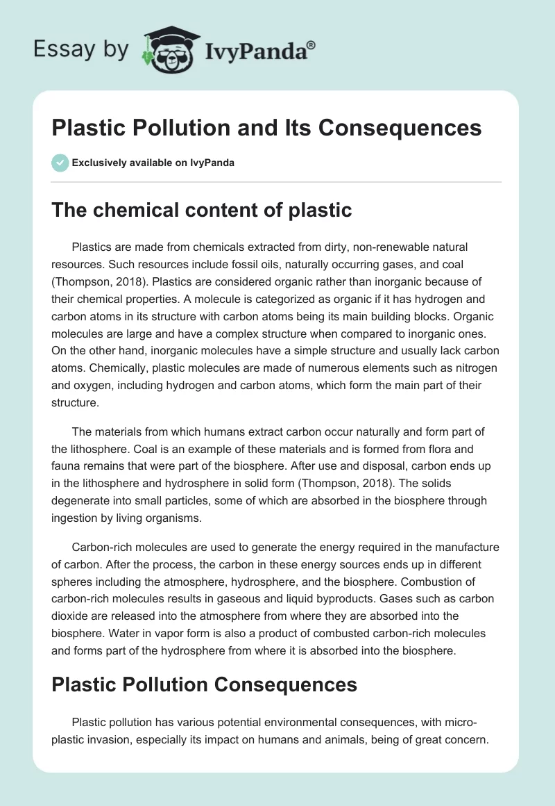 Plastic Pollution and Its Consequences. Page 1