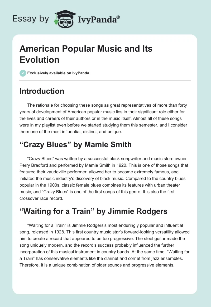 American Popular Music and Its Evolution. Page 1