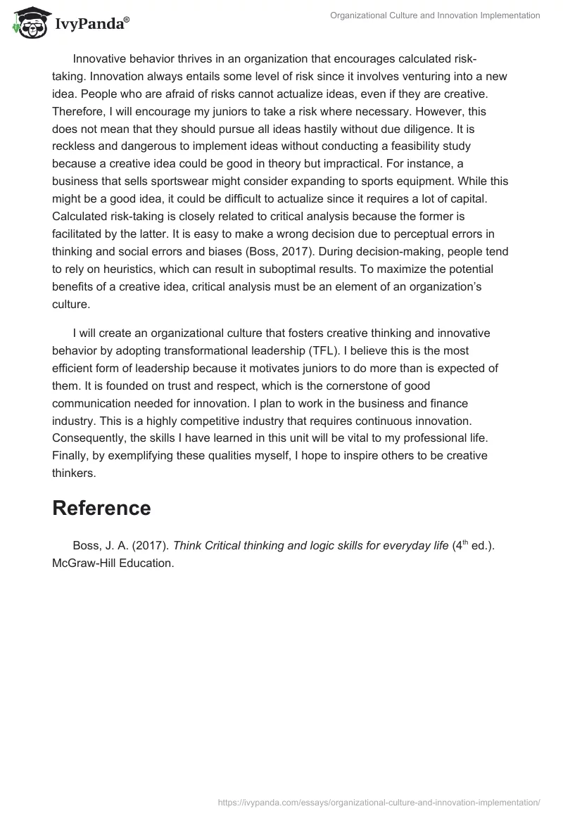 Organizational Culture and Innovation Implementation. Page 2