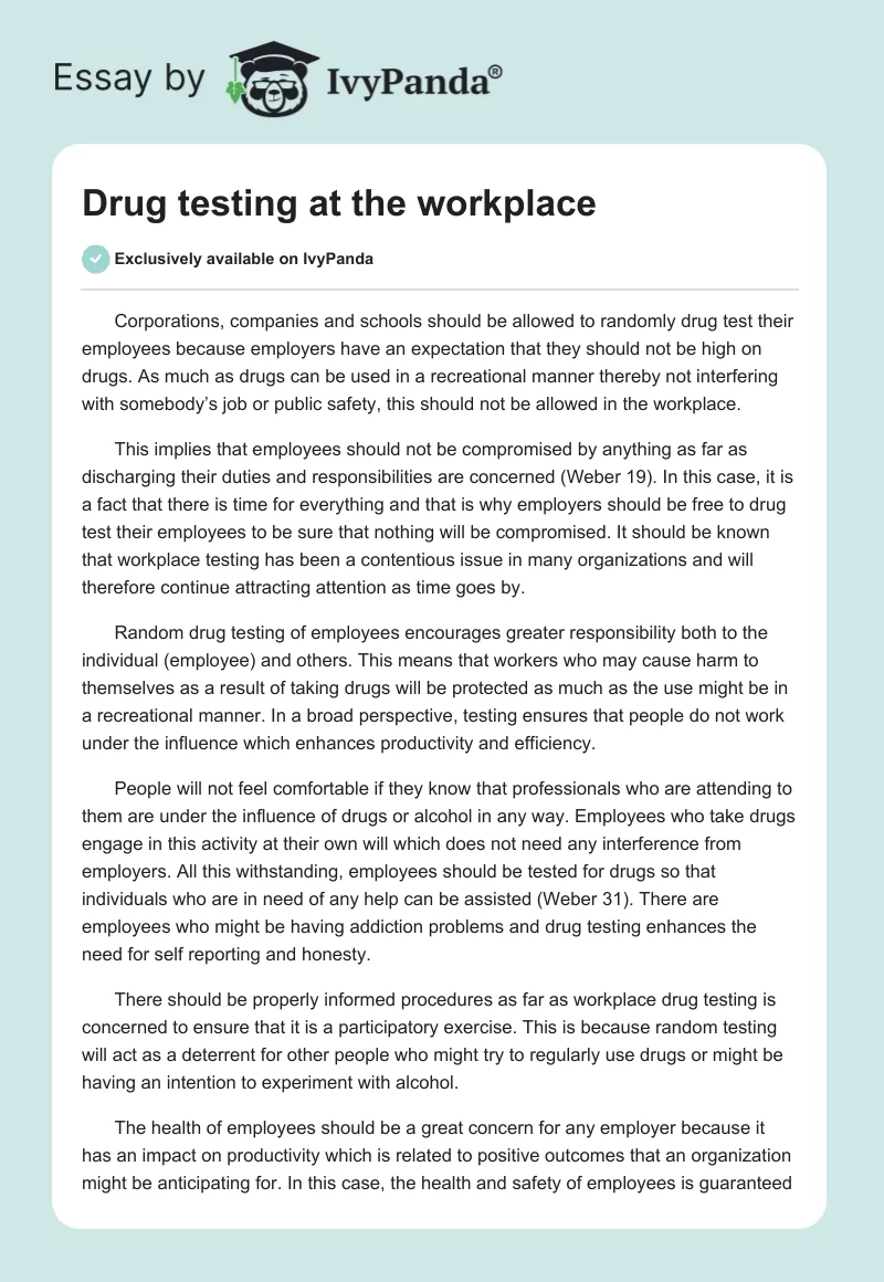 Drug testing at the workplace. Page 1