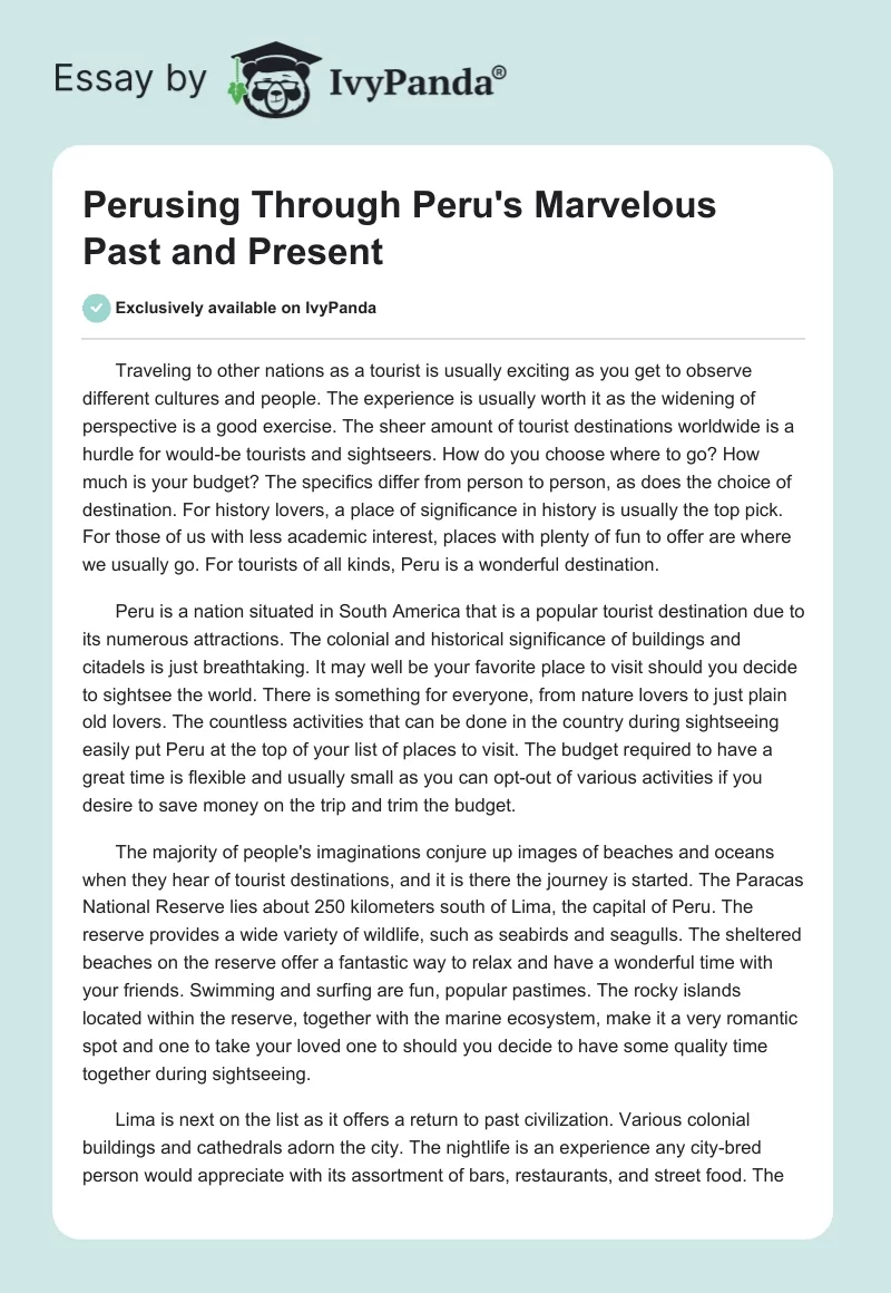 Perusing Through Peru's Marvelous Past and Present. Page 1