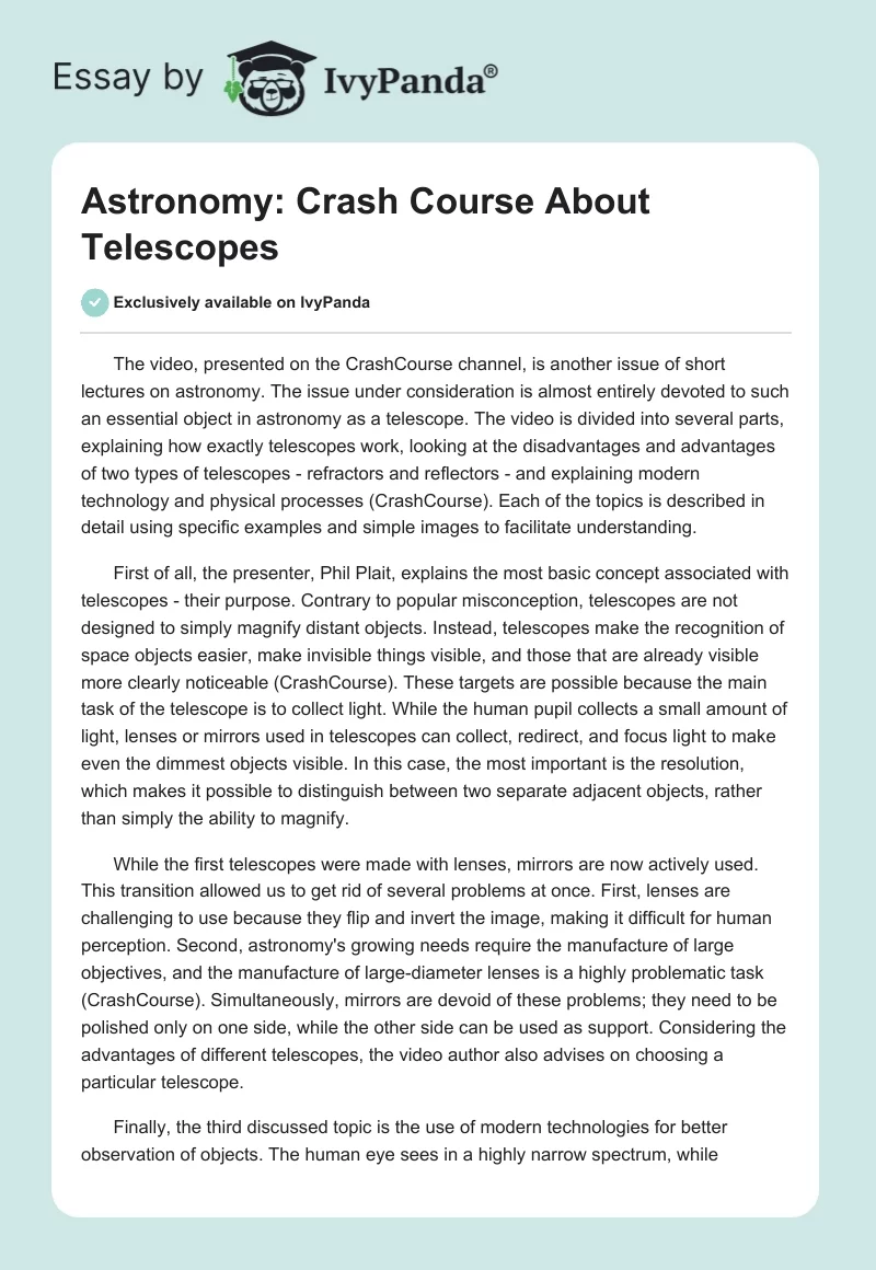 Astronomy: Crash Course About Telescopes. Page 1