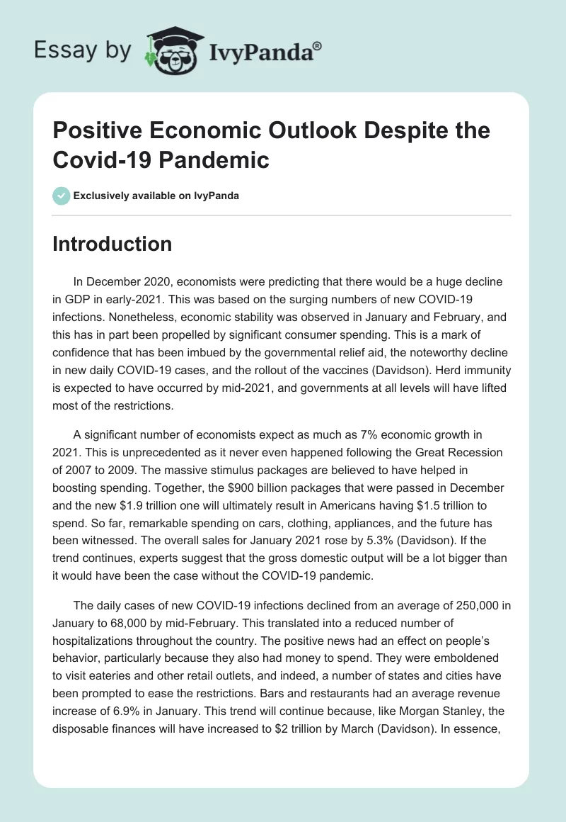 Positive Economic Outlook Despite the Covid-19 Pandemic. Page 1