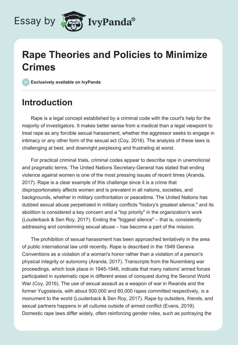 Rape Theories and Policies to Minimize Crimes. Page 1