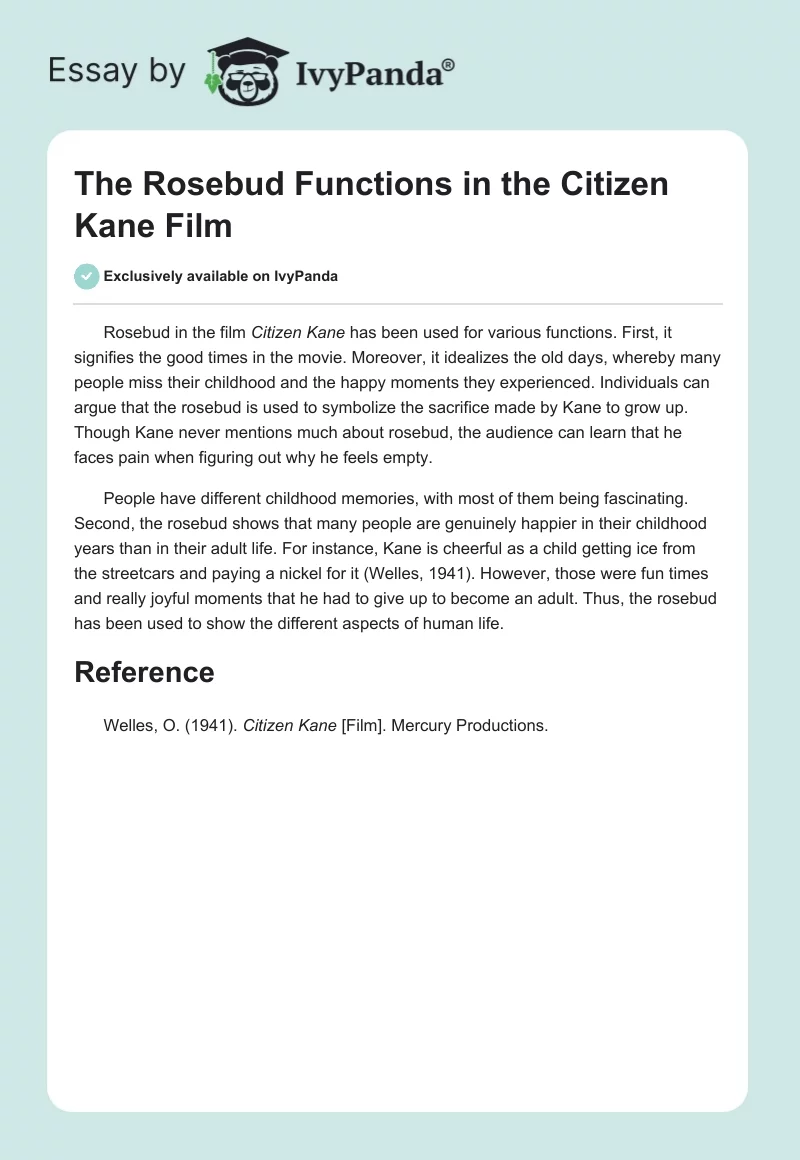 The Rosebud Functions in the Citizen Kane Film. Page 1