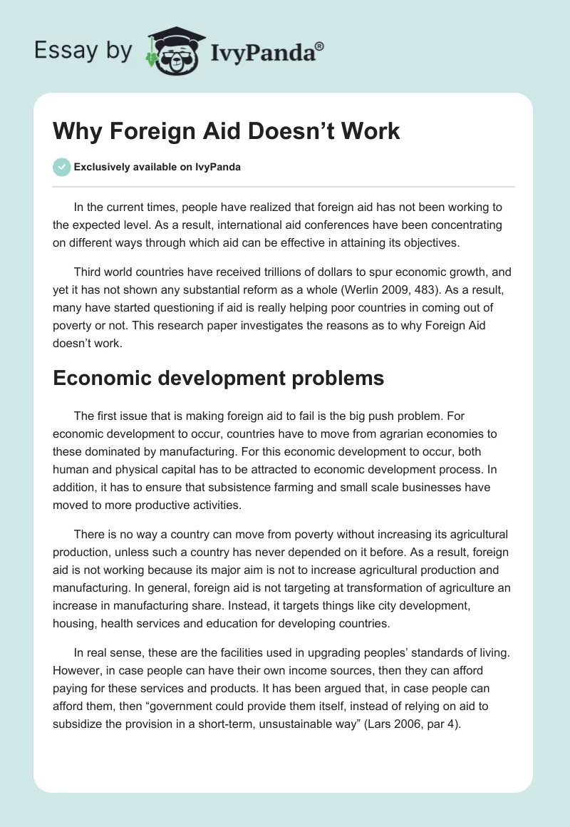 Why Foreign Aid Doesn’t Work. Page 1
