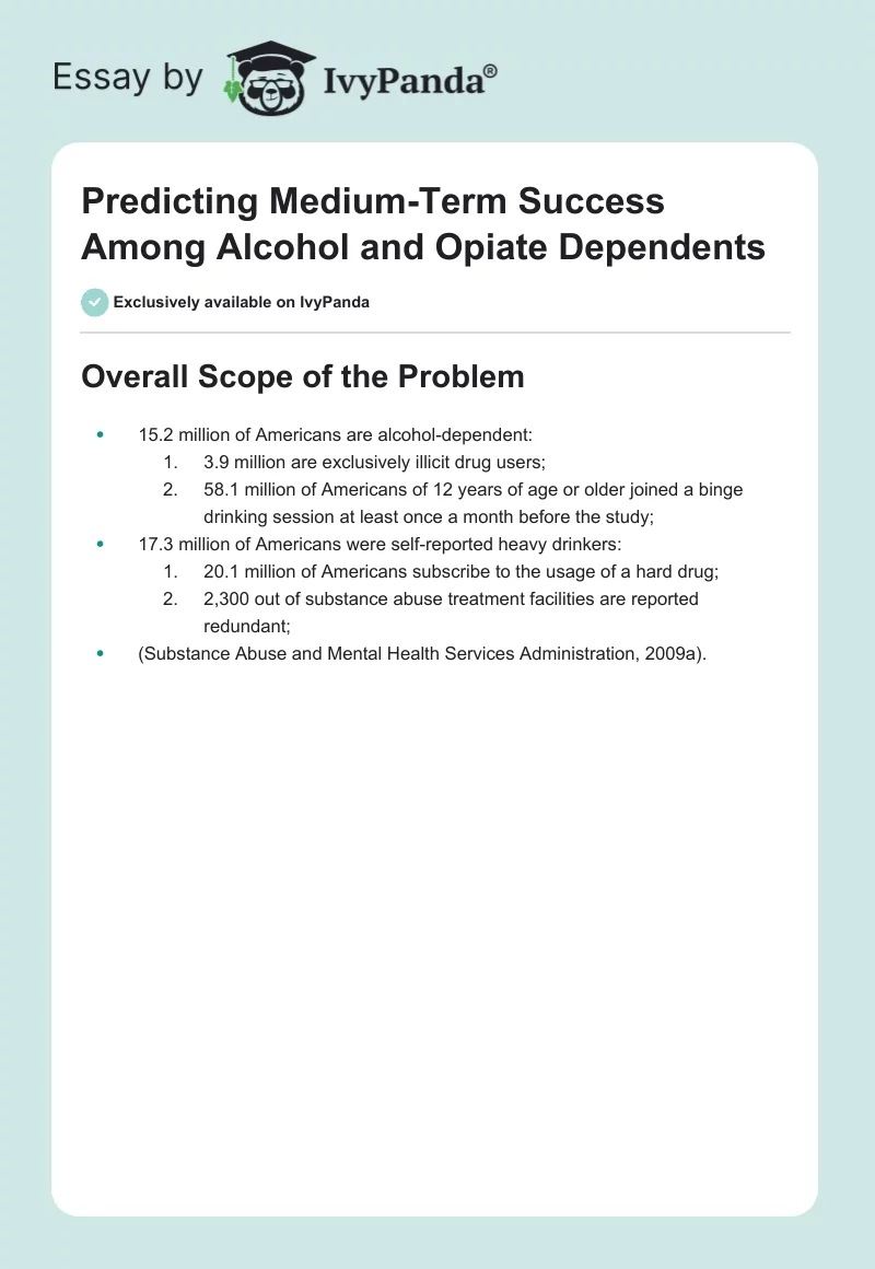 Predicting Medium-Term Success Among Alcohol and Opiate Dependents. Page 1