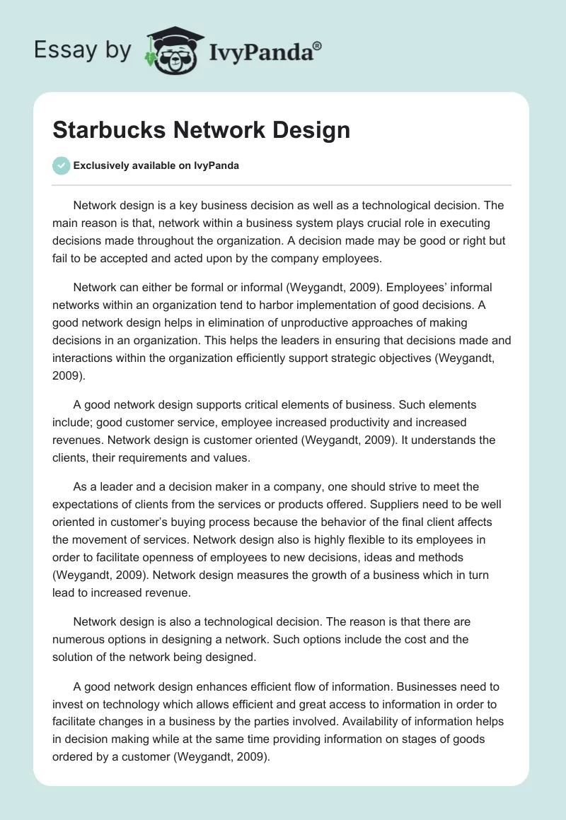 Starbucks Network Design. Page 1