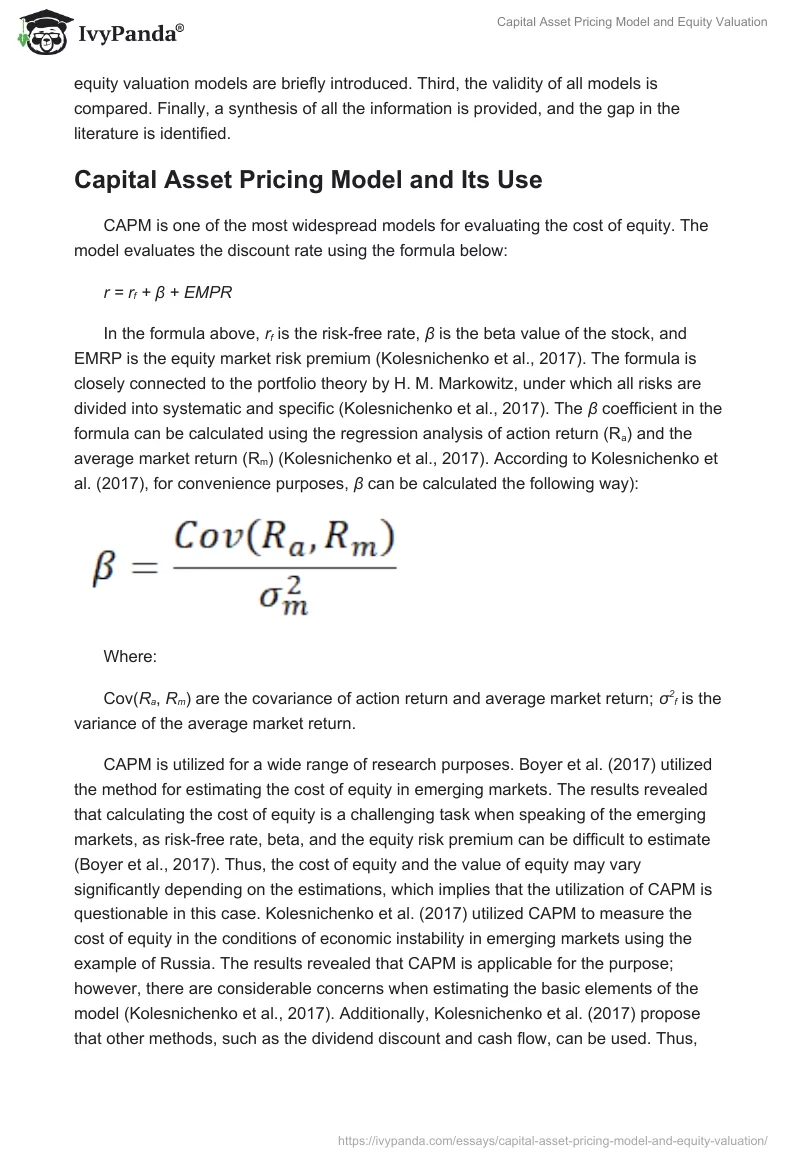 Capital Asset Pricing Model and Equity Valuation. Page 2