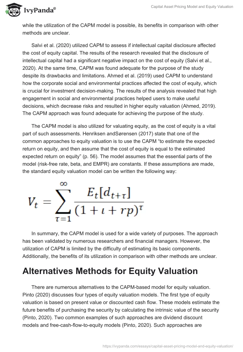 Capital Asset Pricing Model and Equity Valuation. Page 3