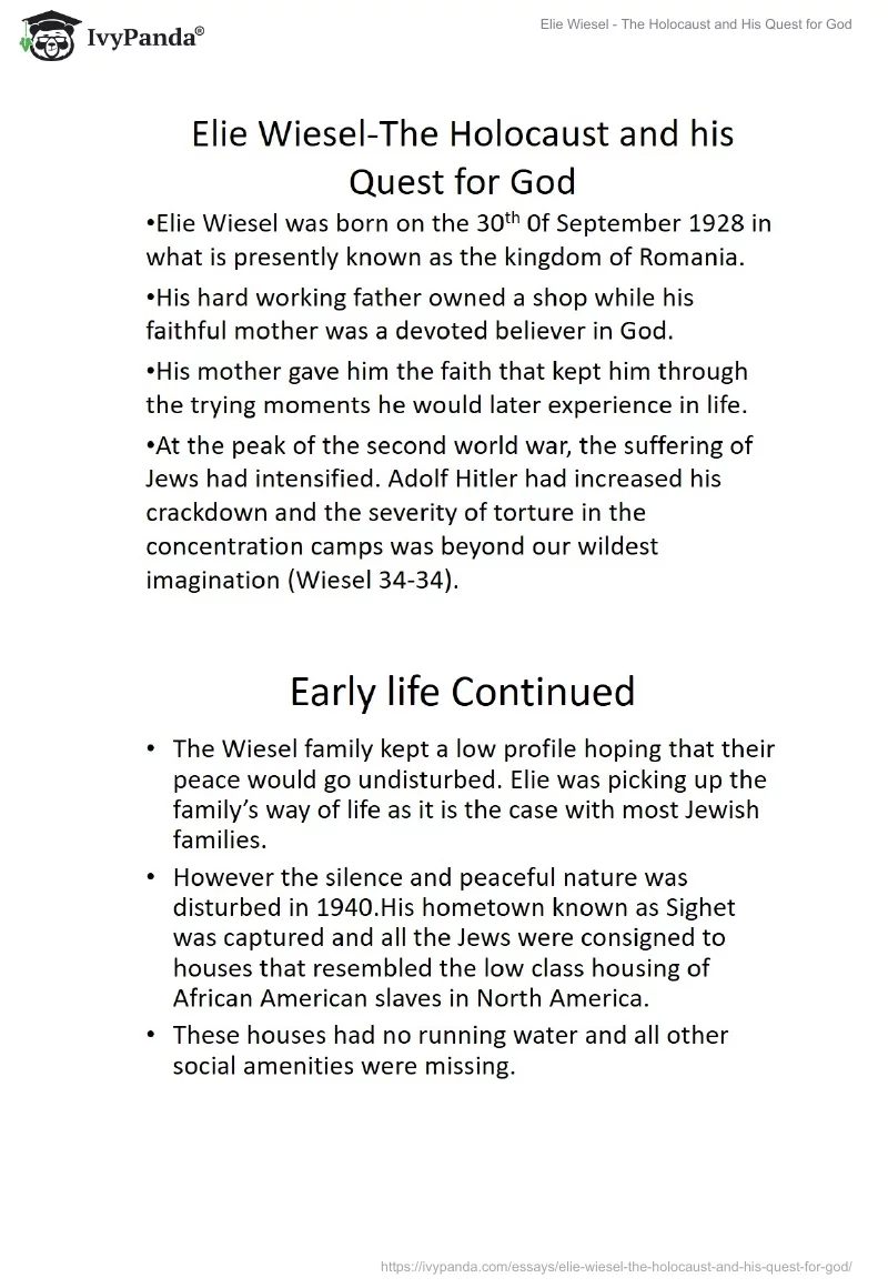 Elie Wiesel - The Holocaust and His Quest for God. Page 2