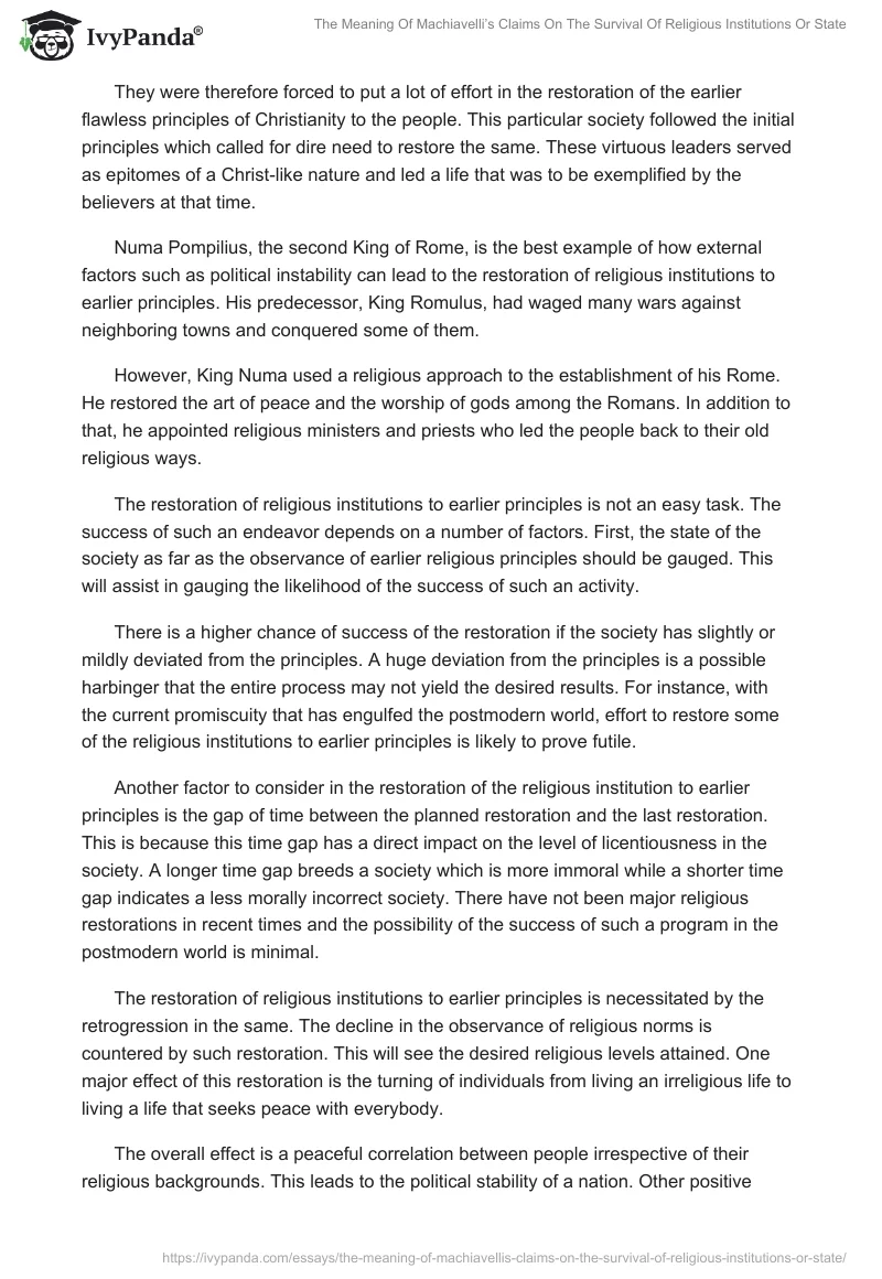 The Meaning Of Machiavelli’s Claims On The Survival Of Religious Institutions Or State. Page 2