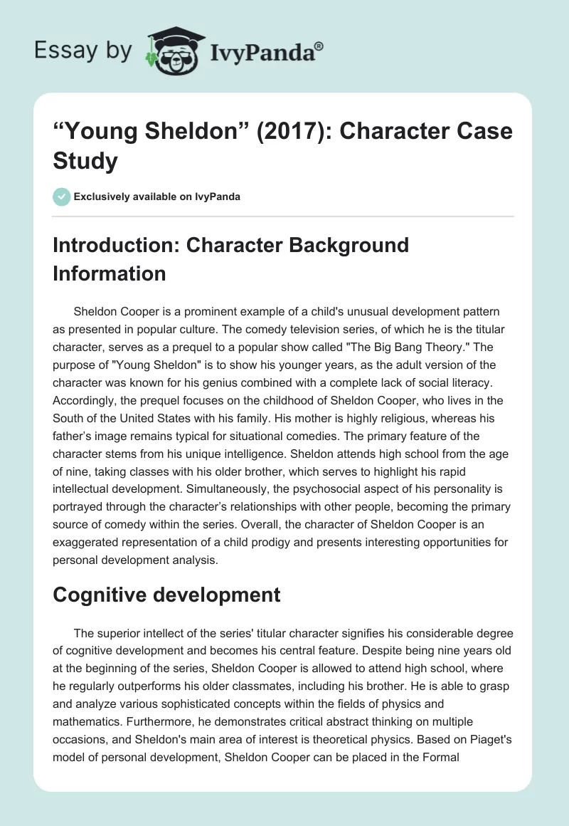 “Young Sheldon” (2017): Character Case Study. Page 1