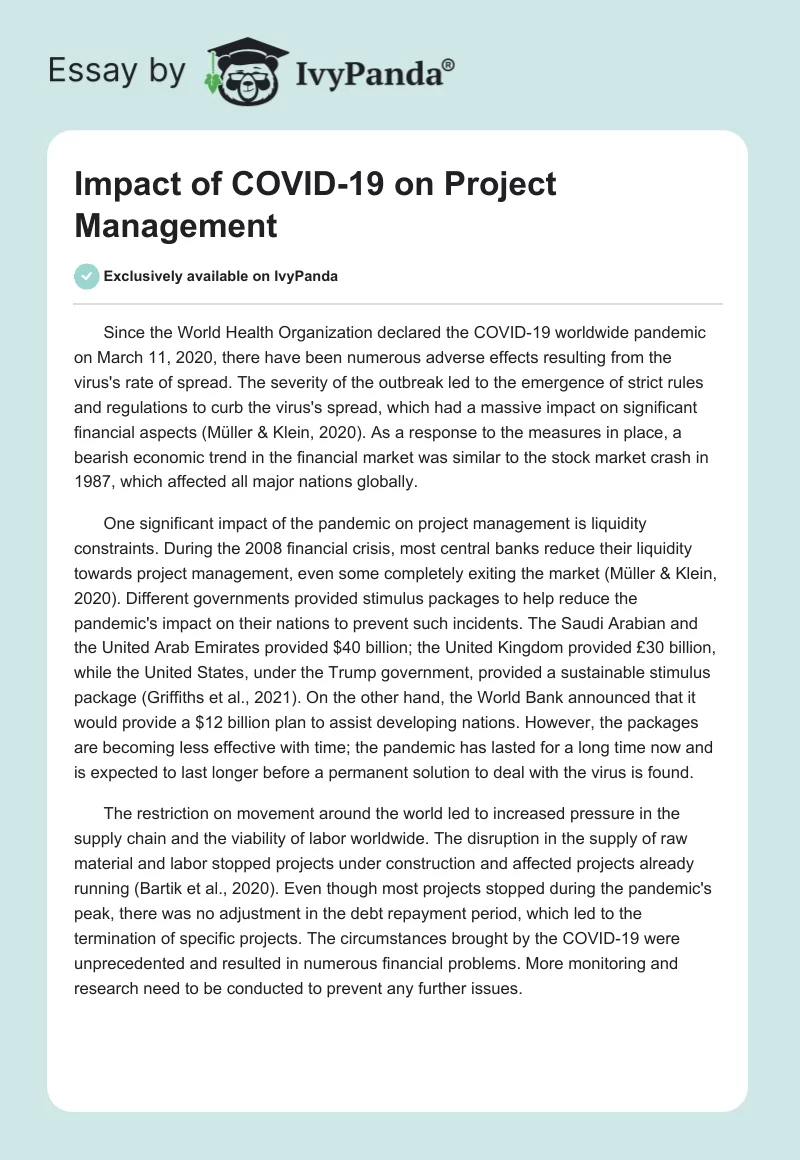 Impact of COVID-19 on Project Management. Page 1