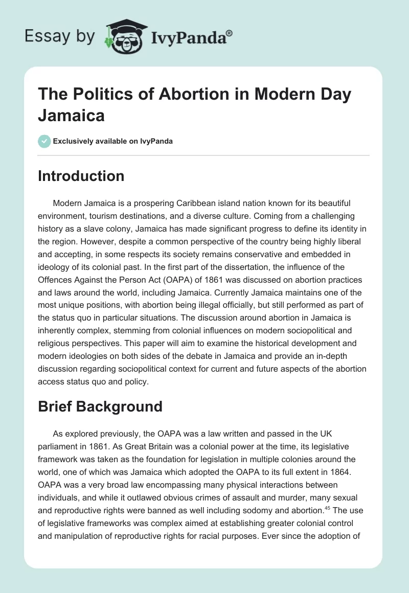 The Politics of Abortion in Modern Day Jamaica. Page 1