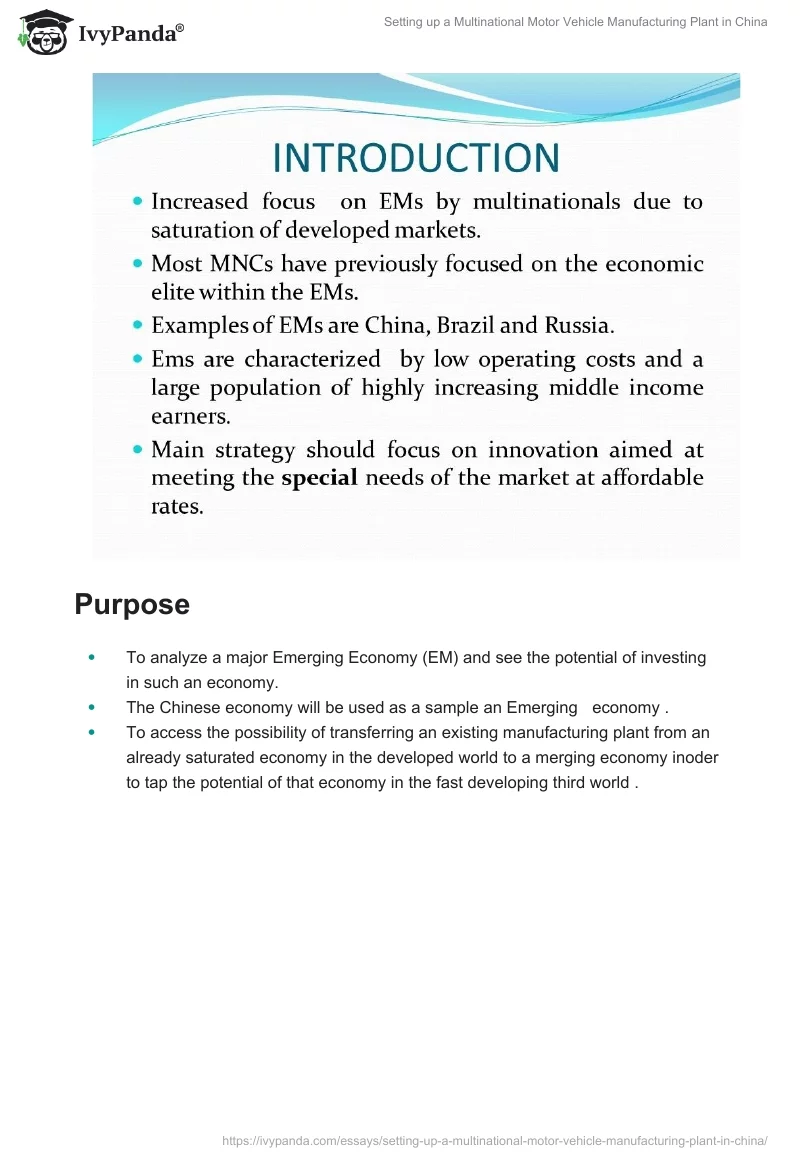 Setting up a Multinational Motor Vehicle Manufacturing Plant in China. Page 2