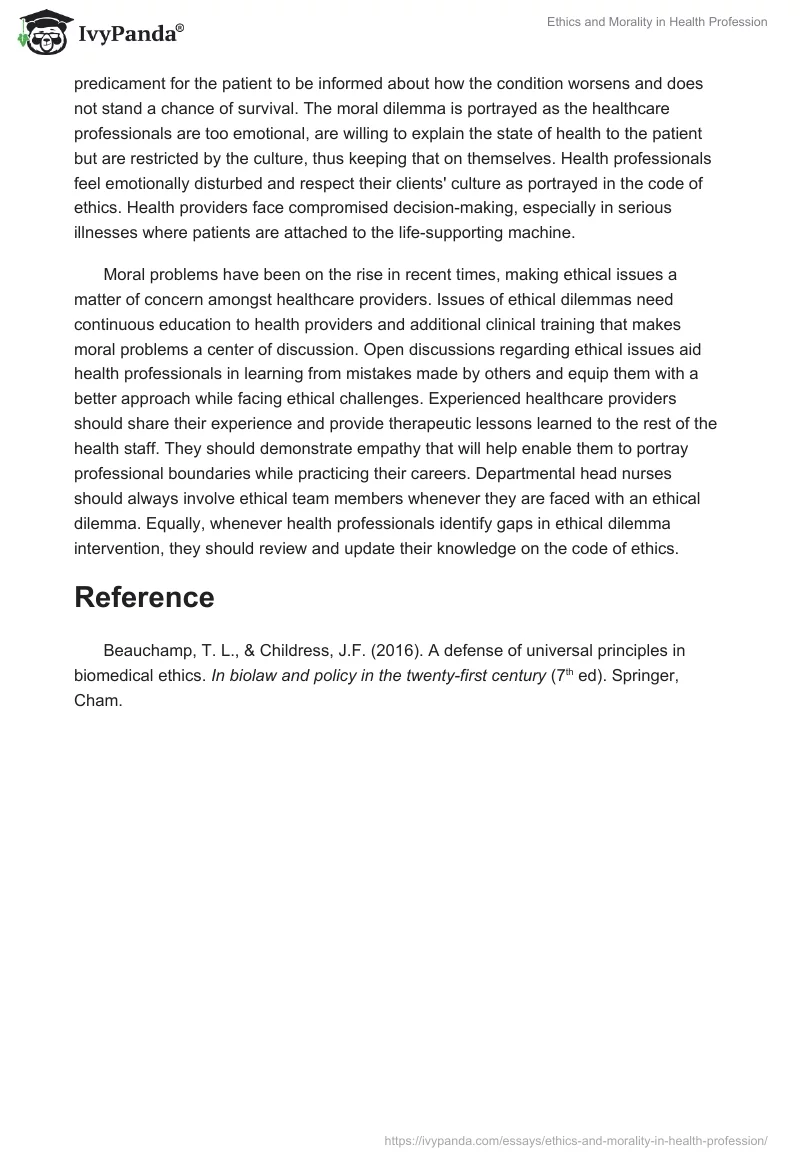 Ethics and Morality in Health Profession. Page 2
