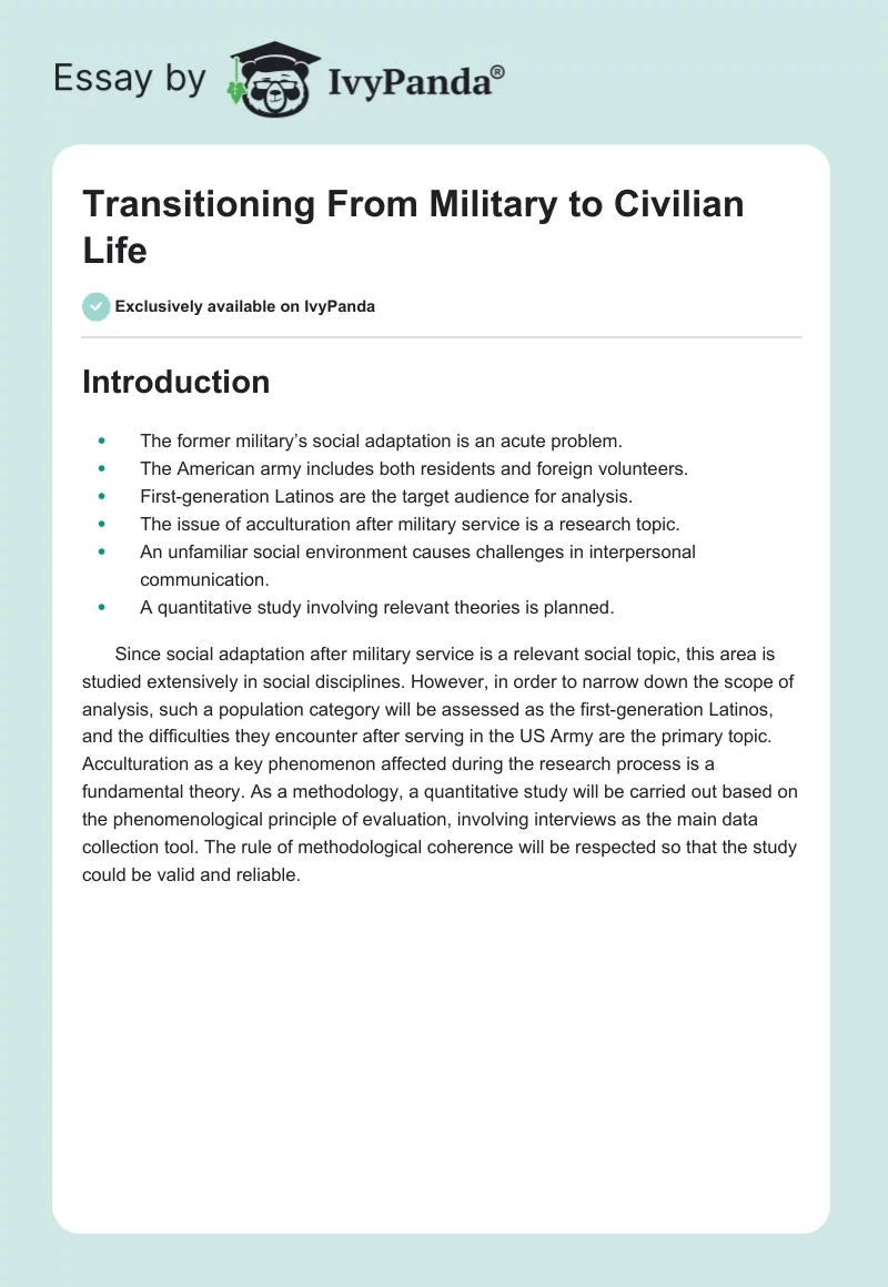 Transitioning From Military to Civilian Life. Page 1