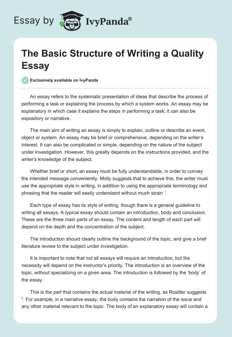 The Basic Structure of Writing a Quality Essay. Page 1
