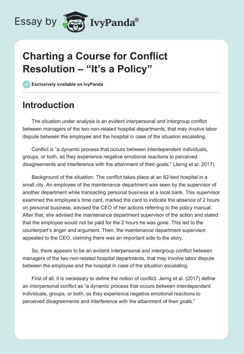 Charting a Course for Conflict Resolution – “It’s a Policy”. Page 1