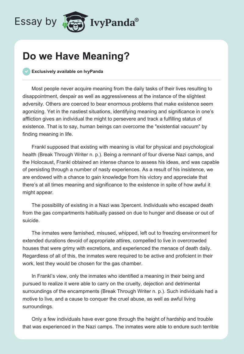 Do we Have Meaning?. Page 1