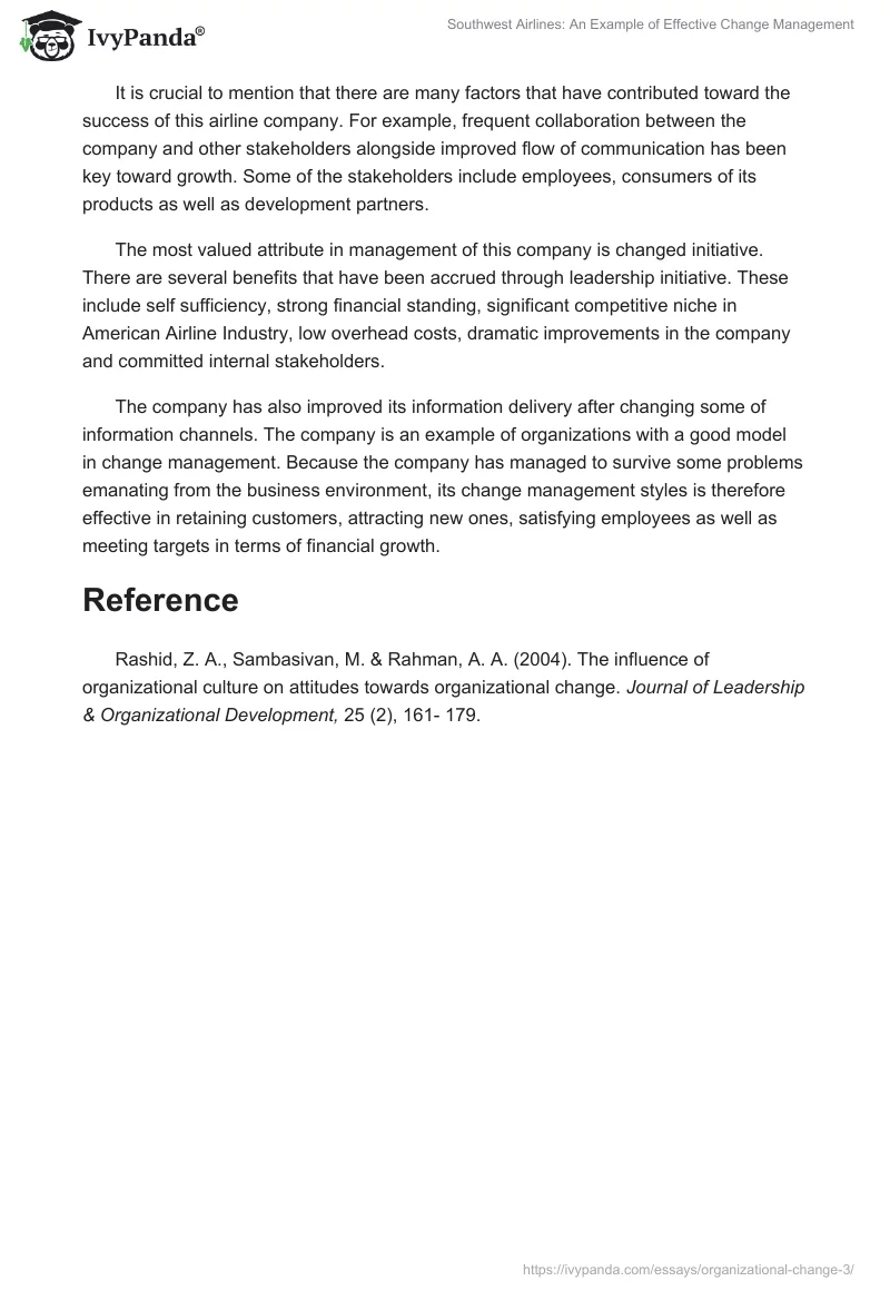 Southwest Airlines: An Example of Effective Change Management. Page 3