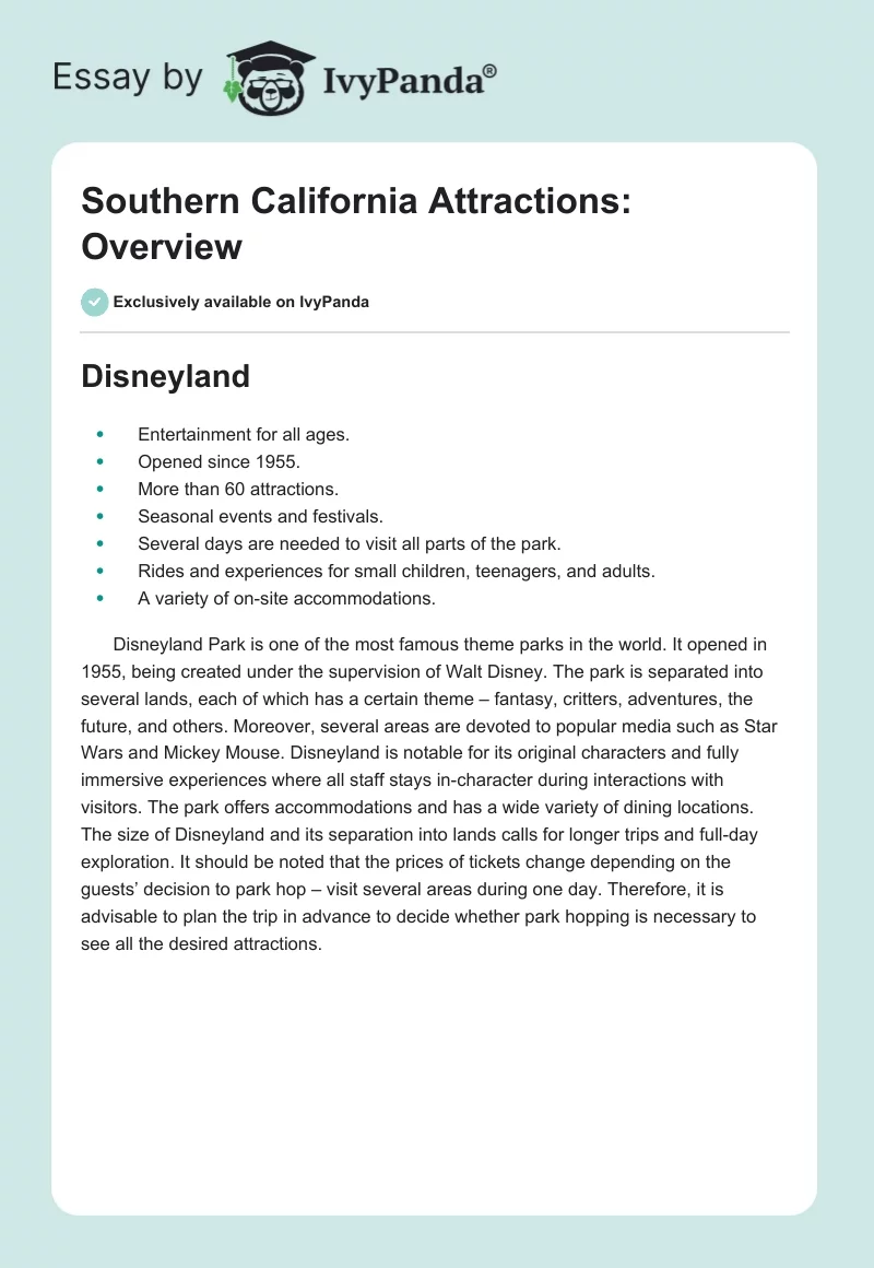 Southern California Attractions: Overview. Page 1
