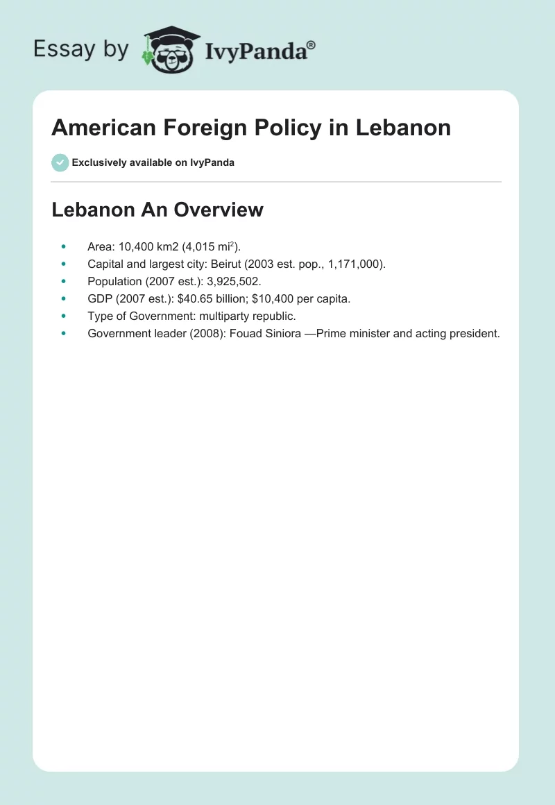American Foreign Policy in Lebanon. Page 1
