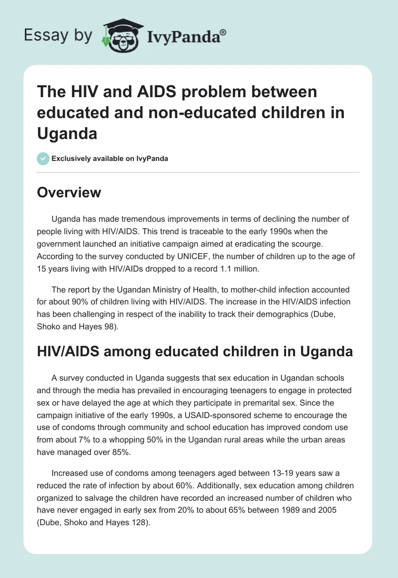 The HIV and AIDS Problem Between Educated and Non-Educated Children in Uganda. Page 1