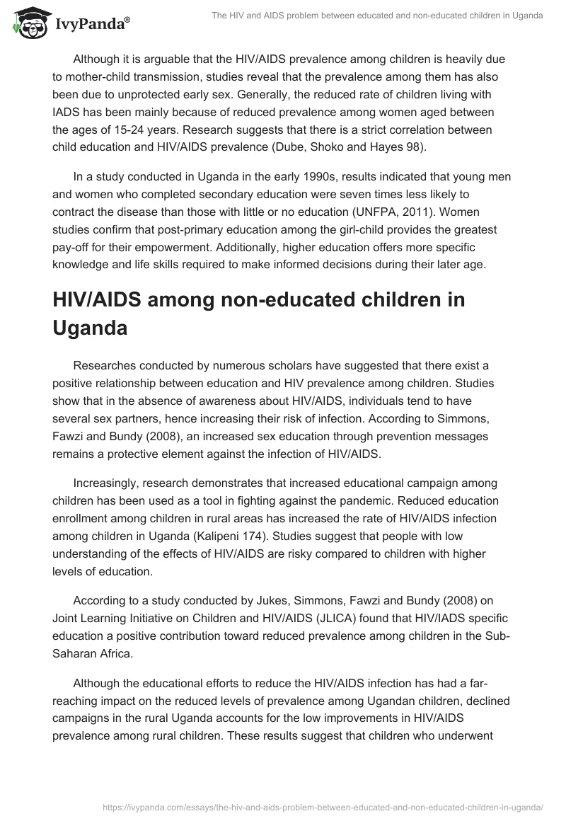 The HIV and AIDS Problem Between Educated and Non-Educated Children in Uganda. Page 2