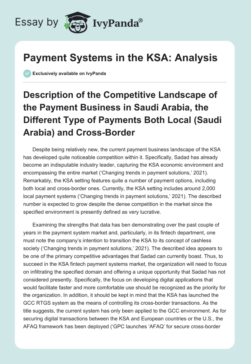Payment Systems in the KSA: Analysis. Page 1