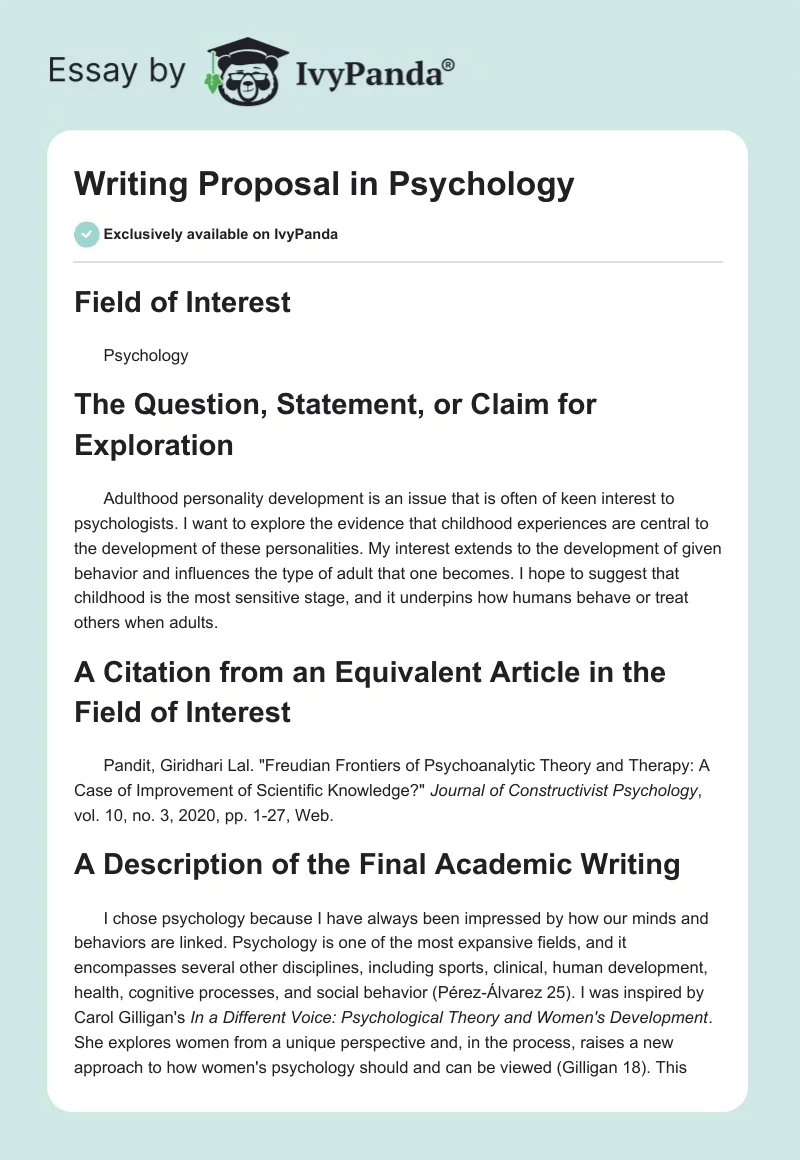 Writing Proposal in Psychology. Page 1