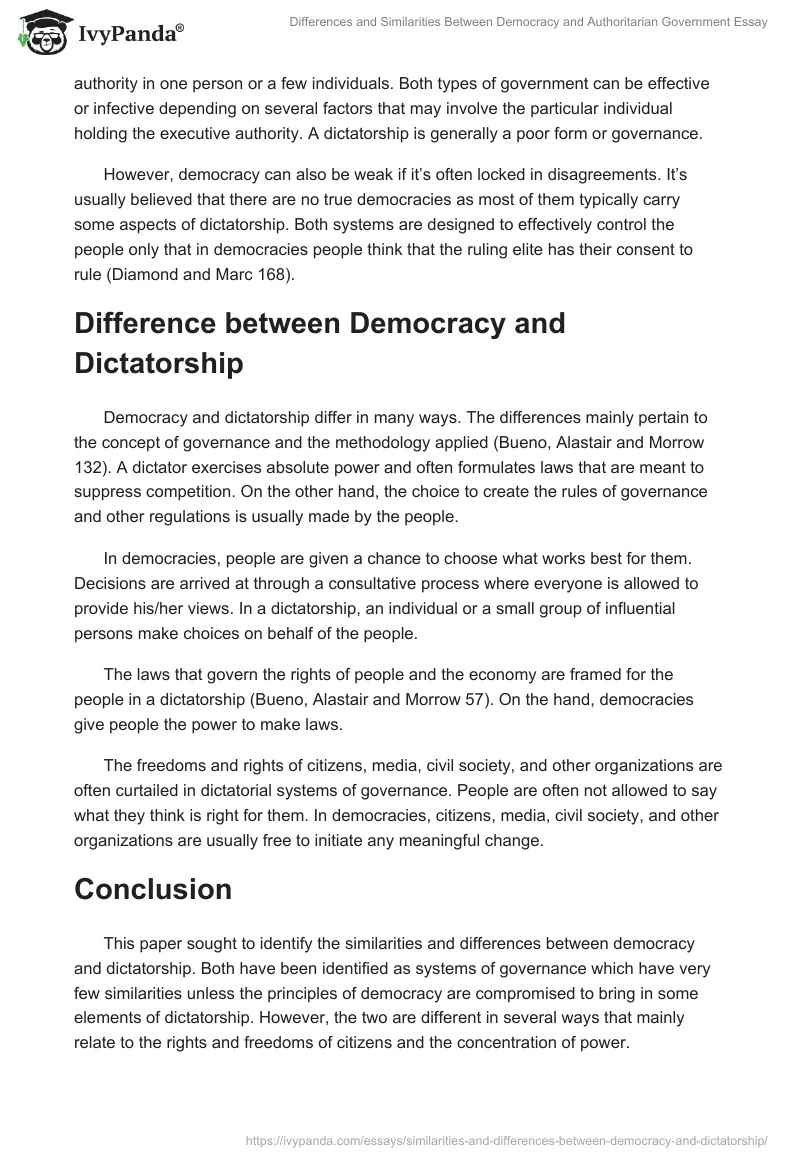 Differences and Similarities Between Democracy and Authoritarian Government Essay. Page 2