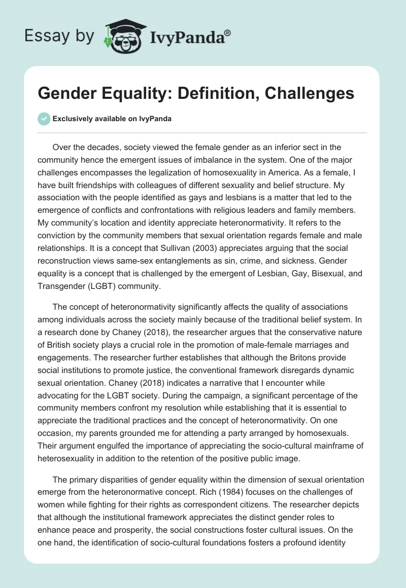 Gender Equality: Definition, Challenges. Page 1