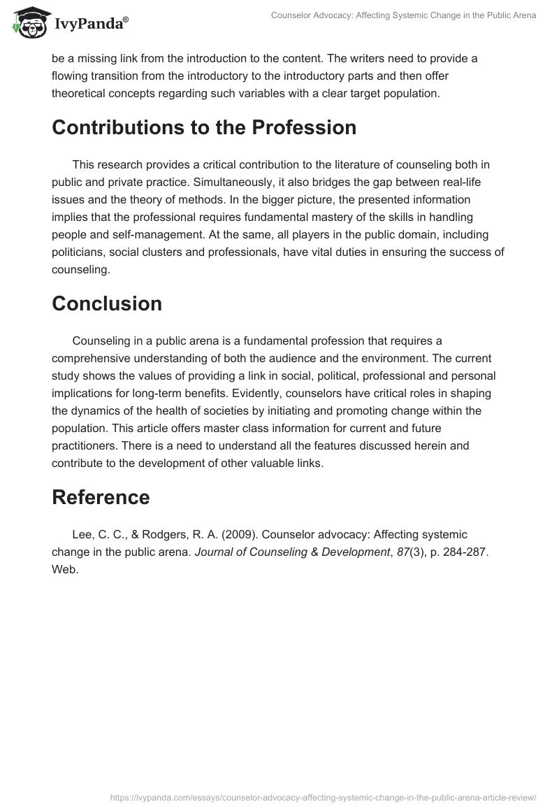 Counselor Advocacy: Affecting Systemic Change in the Public Arena. Page 2