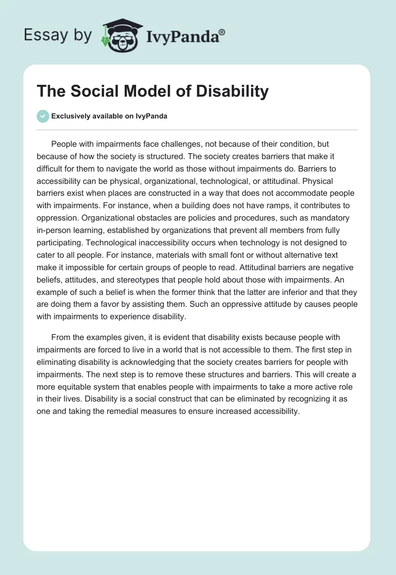 The Social Model of Disability. Page 1