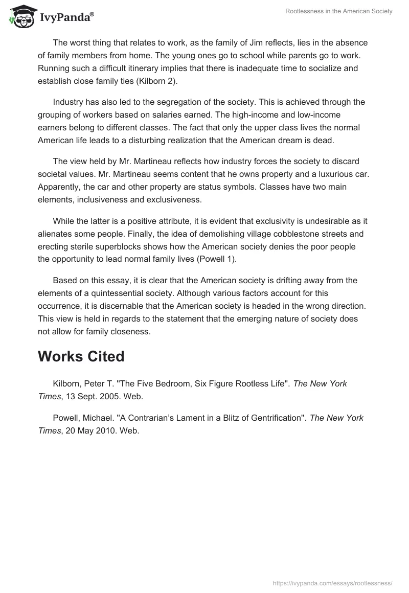 Rootlessness in the American Society. Page 2