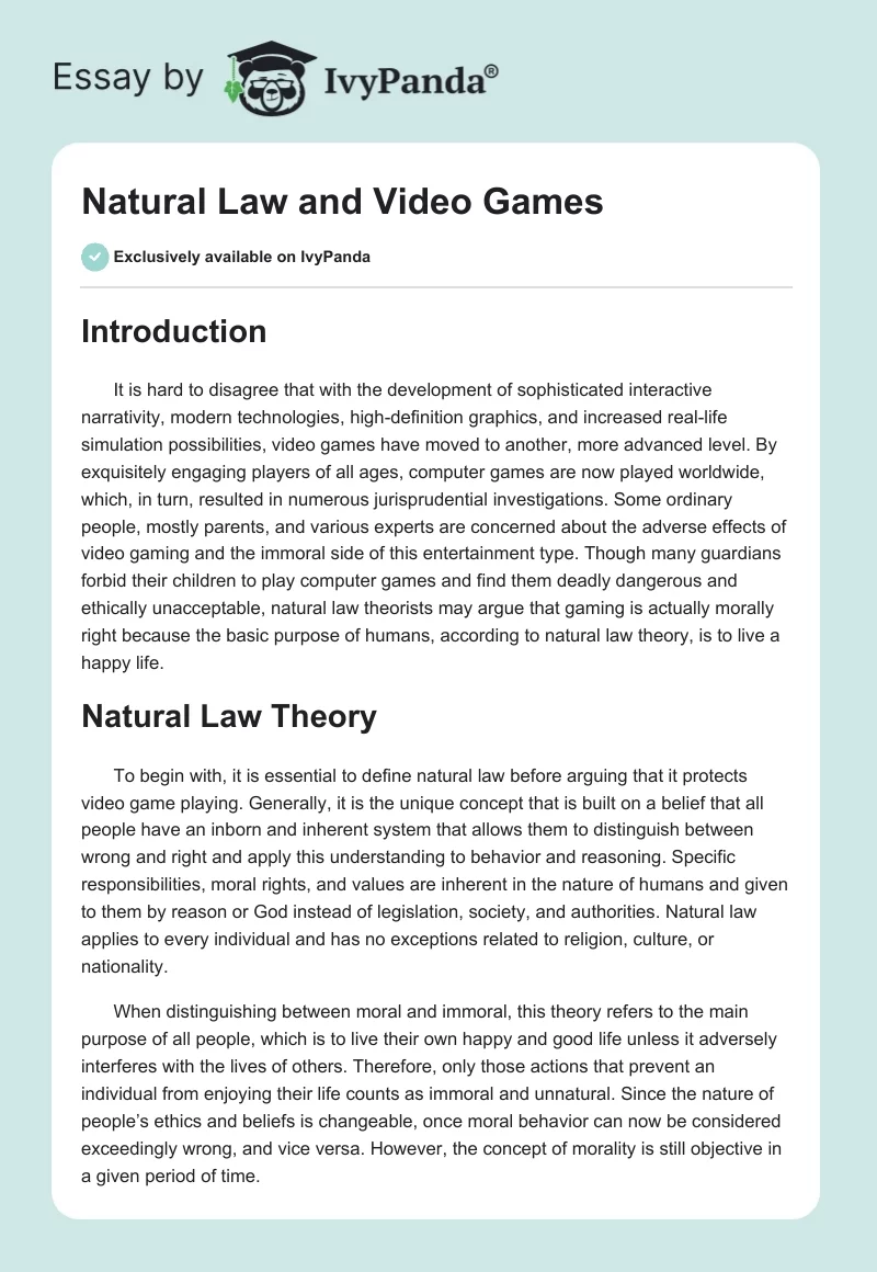 Natural Law and Video Games. Page 1
