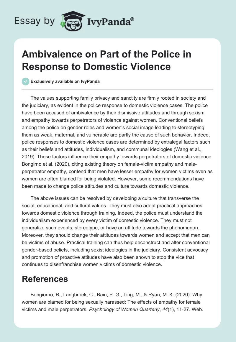 Ambivalence on Part of the Police in Response to Domestic Violence. Page 1