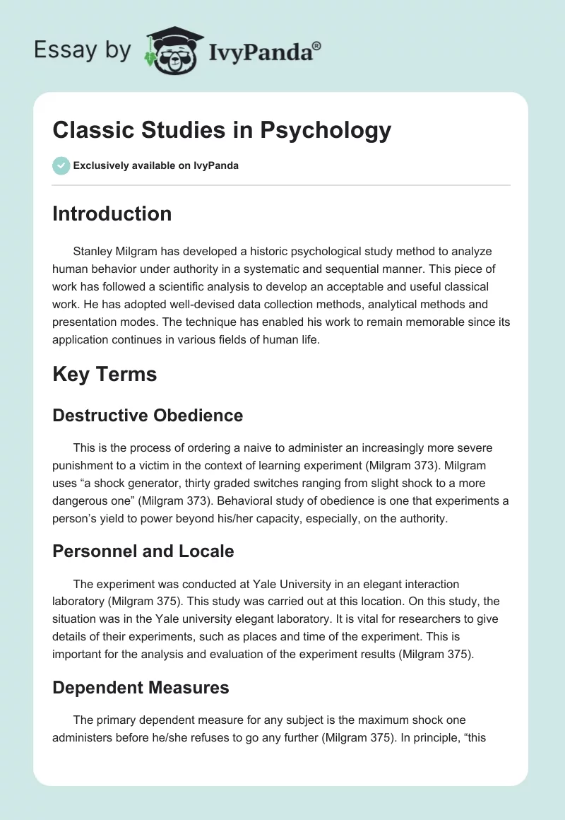 Classic Studies in Psychology. Page 1