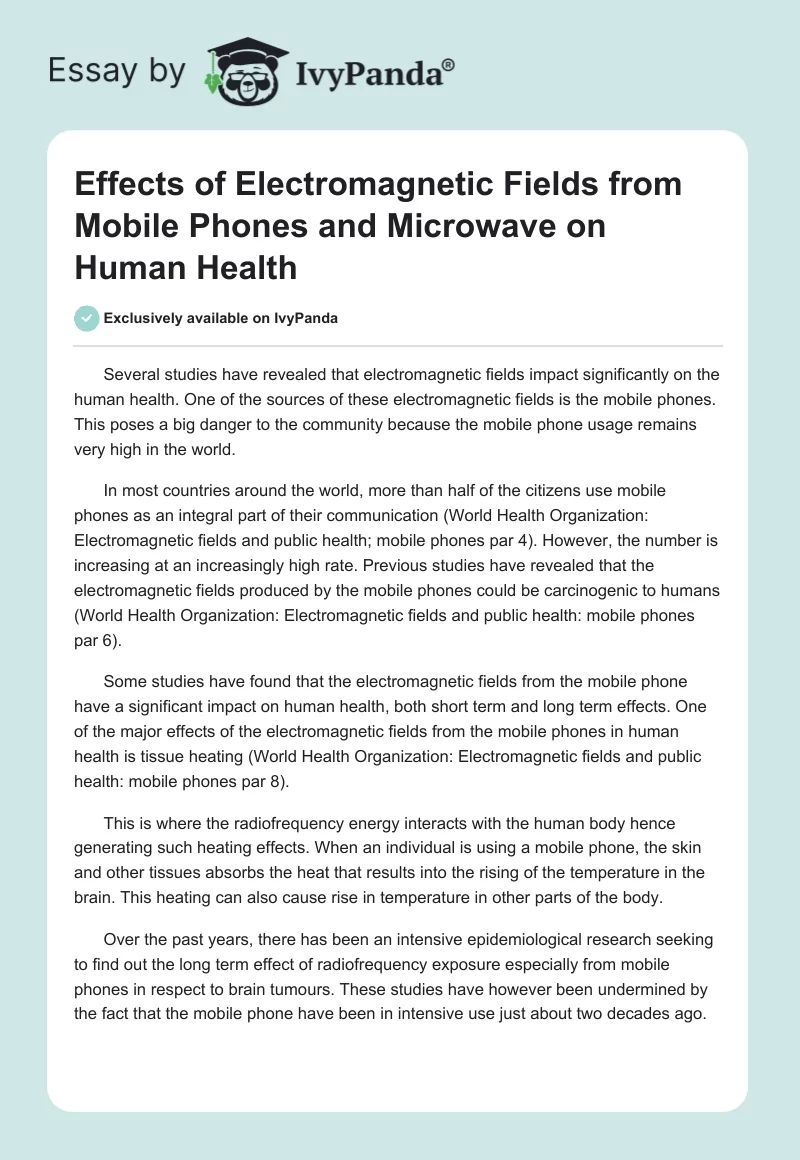Effects of Electromagnetic Fields from Mobile Phones and Microwave on Human Health. Page 1